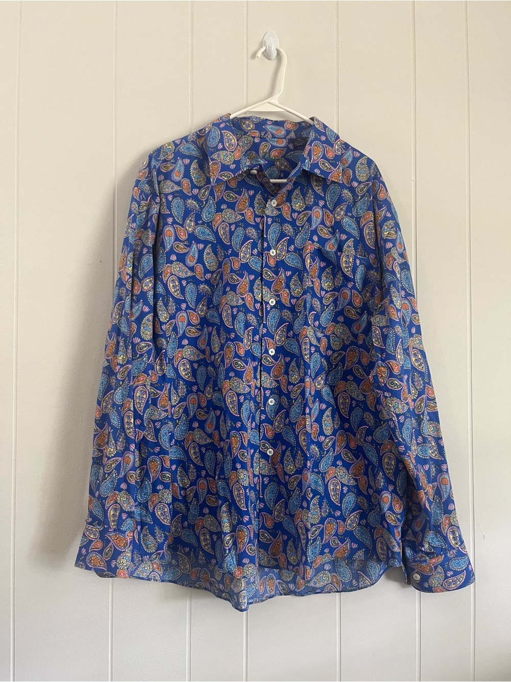 Alan Flusser 100% Cotton Blue Paisley Dress Shirt XXL
